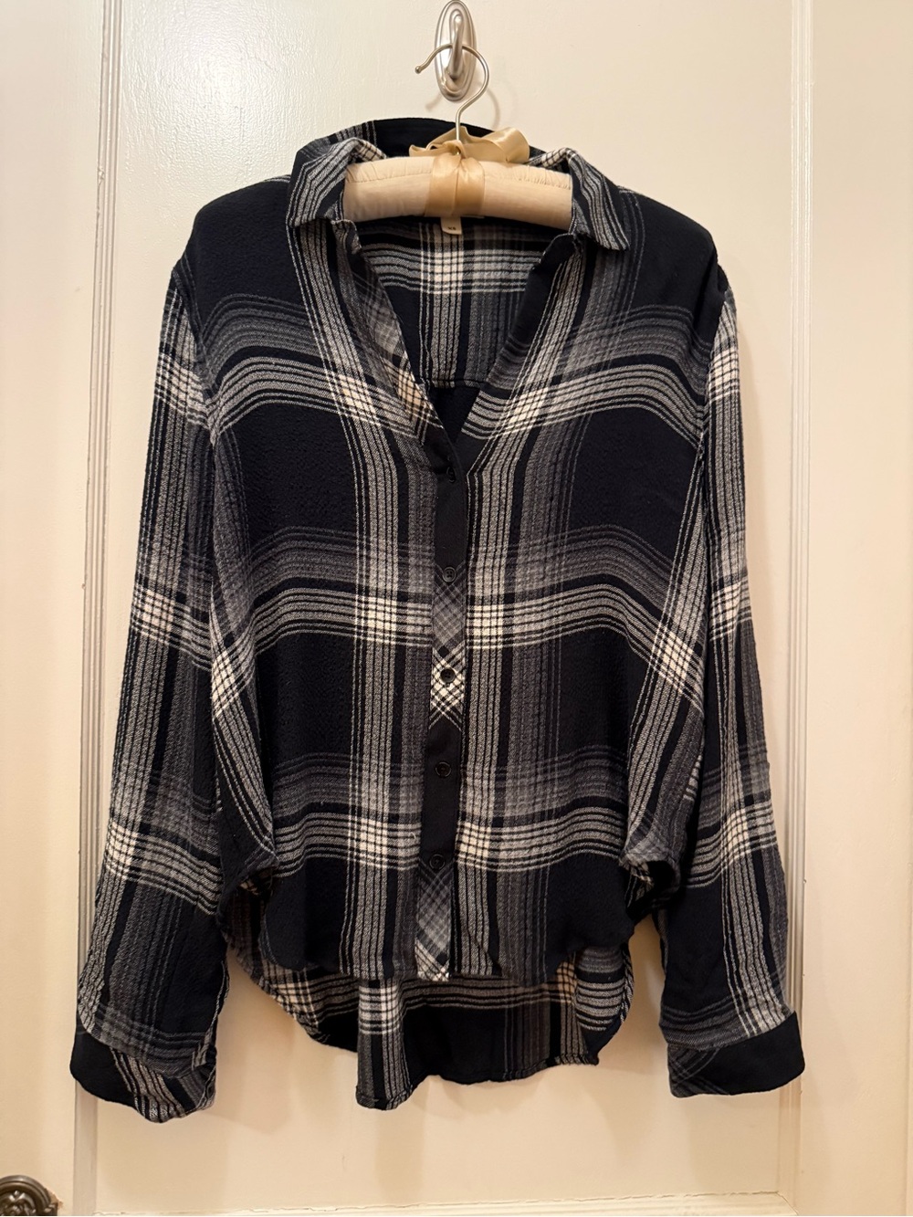 Cloth and Stone Black and White Plaid Button-Up Top